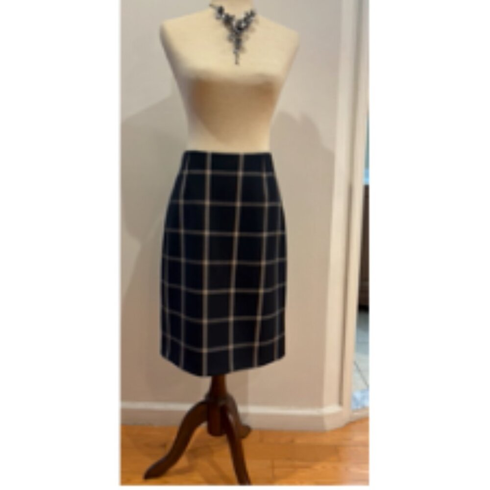 Hobbs Dark Blue & Beige Check Pencil Skirt